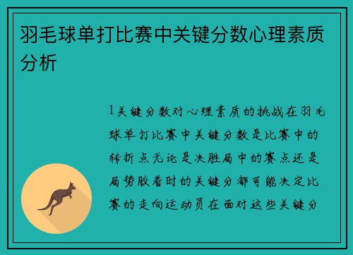 羽毛球单打比赛中关键分数心理素质分析